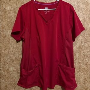 Healing Hands Red V-Neck Scrub Top